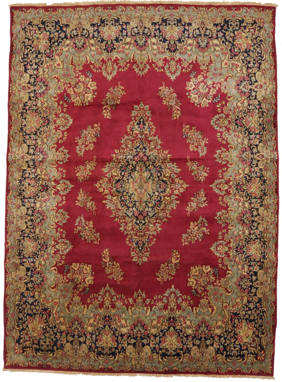 Antique Fuchsia Red Floral Classic 10X13 Kerman Persian Rug