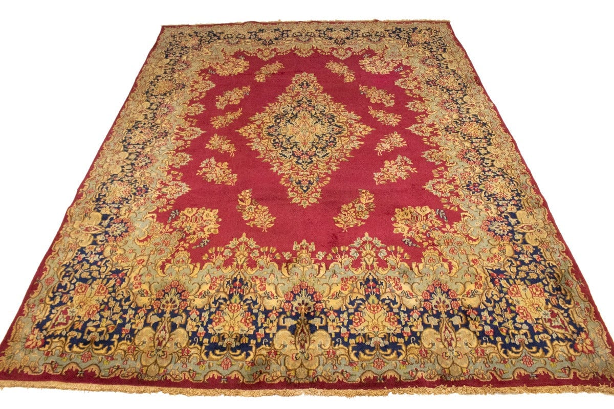 Antique Fuchsia Red Floral Classic 10X13 Kerman Persian Rug