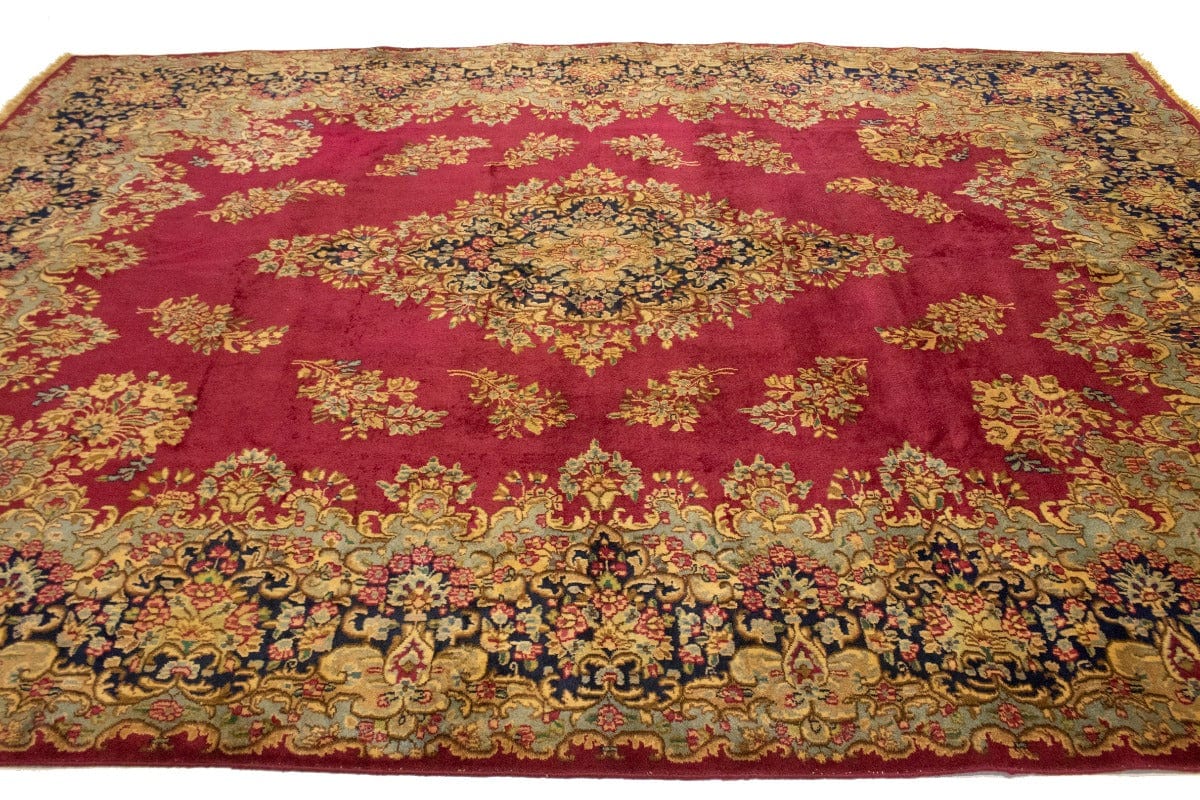 Antique Fuchsia Red Floral Classic 10X13 Kerman Persian Rug