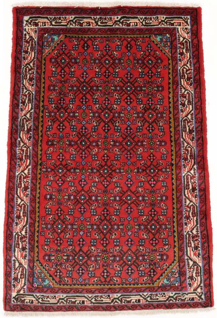 Vintage Cherry Red Floral 3X5 Hamedan Persian Rug