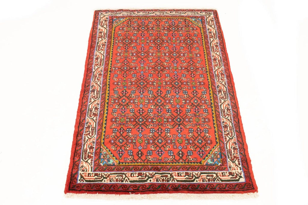 Vintage Cherry Red Floral 3X5 Hamedan Persian Rug