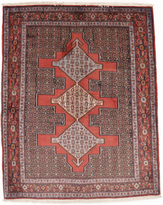 Vintage Orange Geometric 4X5 Bidjar Sanneh Persian Rug