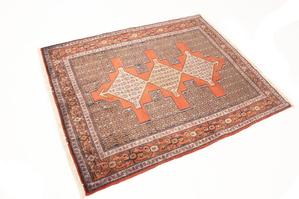 Vintage Orange Geometric 4X5 Bidjar Sanneh Persian Rug