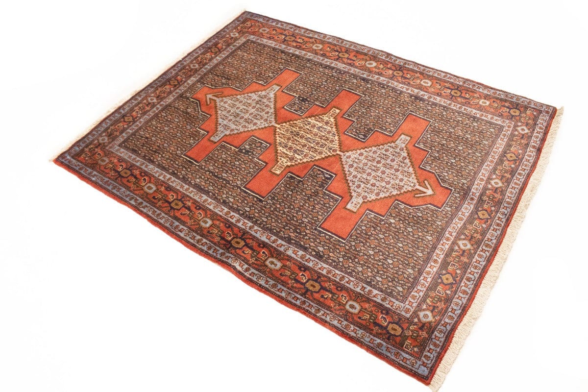 Vintage Orange Geometric 4X5 Bidjar Sanneh Persian Rug