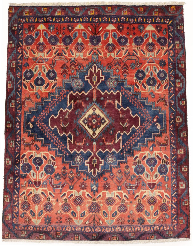 Semi Antique Tribal Coral Orange 4X5 Shahrbabak Persian Rug