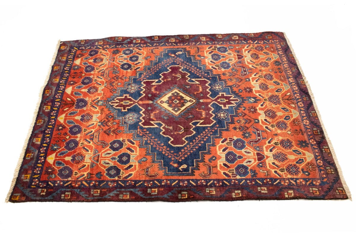 Semi Antique Tribal Coral Orange 4X5 Shahrbabak Persian Rug