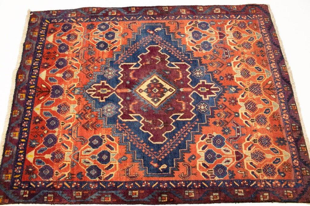 Semi Antique Tribal Coral Orange 4X5 Shahrbabak Persian Rug