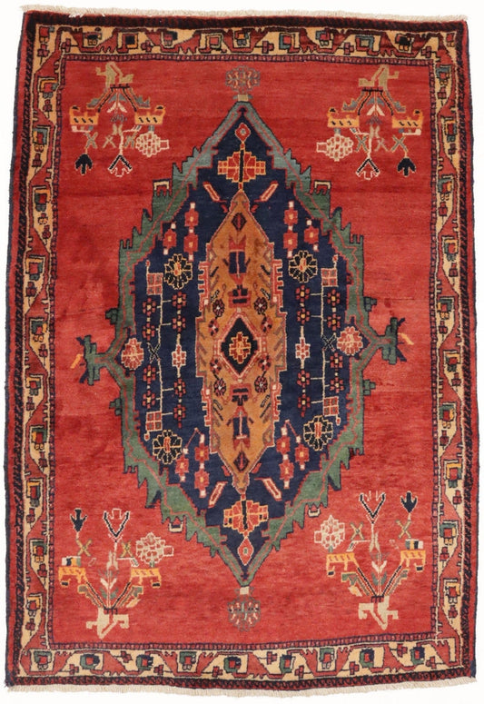 Semi Antique Tribal Red 4X5 Shahrbabak Persian Rug