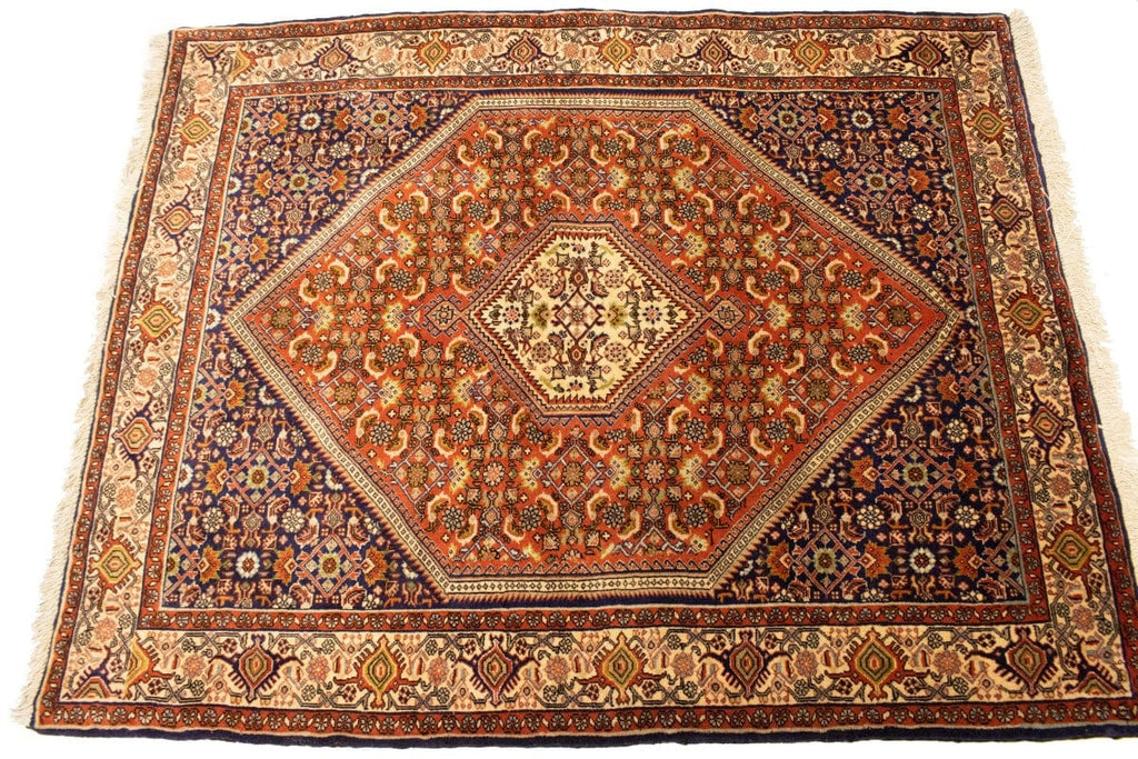 Vintage Orange Floral 4X5 Bidjar Persian Rug