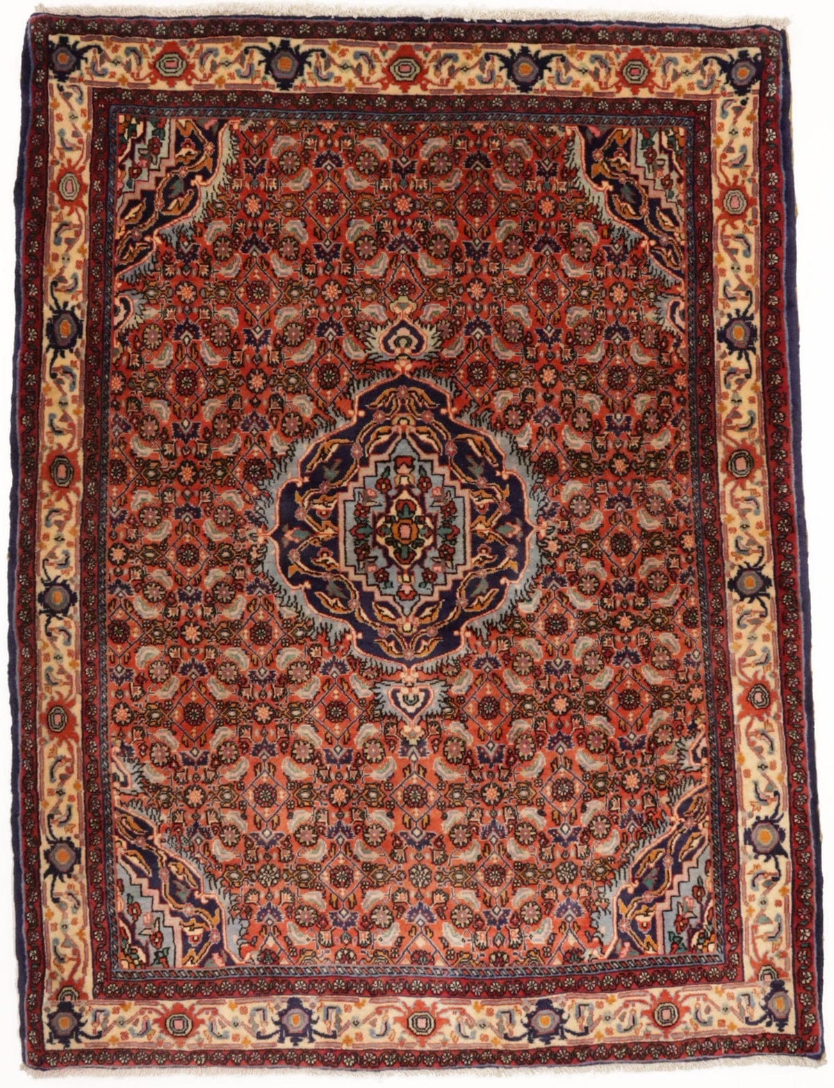 Vintage Orange Floral 4X5 Bidjar Persian Rug