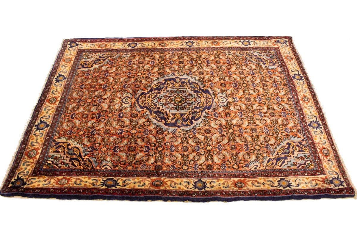 Vintage Orange Floral 4X5 Bidjar Persian Rug