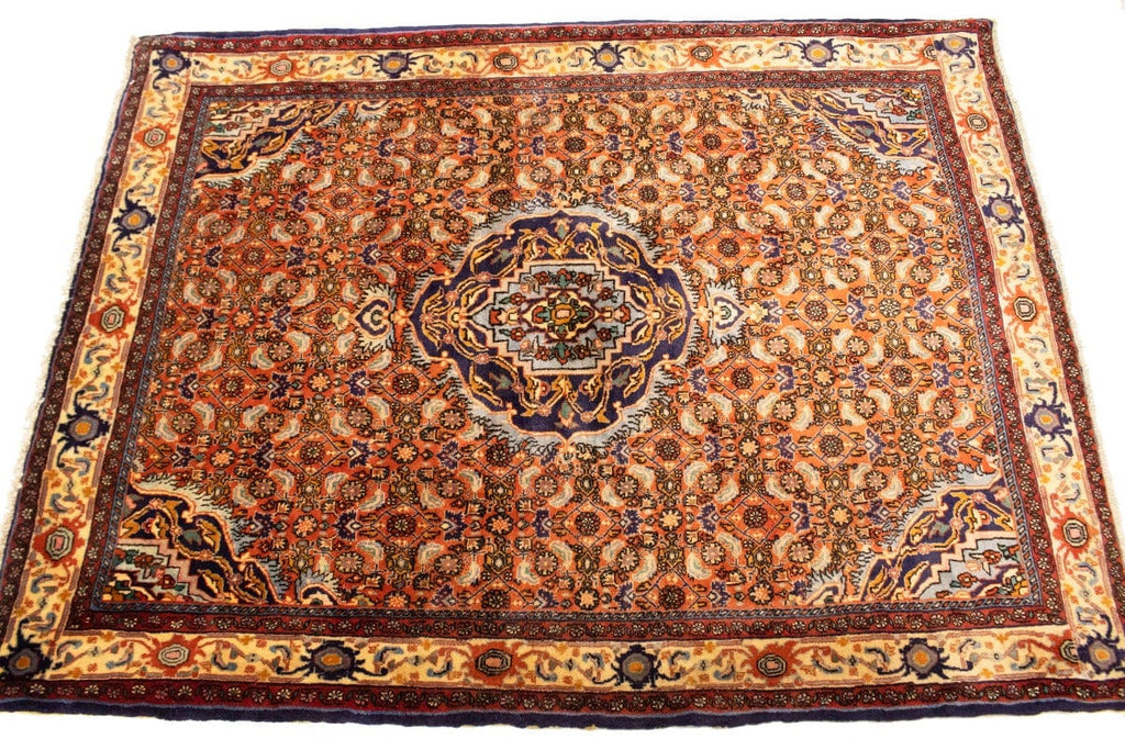 Vintage Orange Floral 4X5 Bidjar Persian Rug