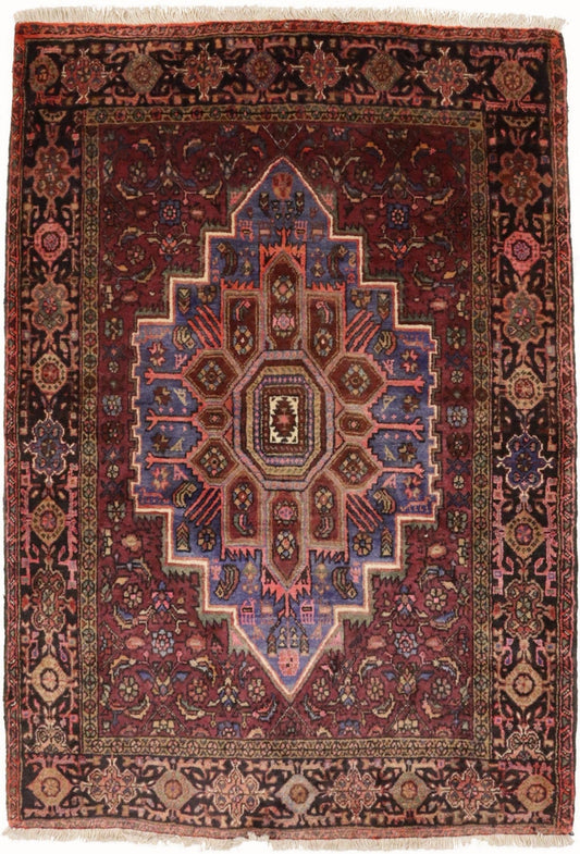 Semi Antique Geometric Maroon Red 3'5X5 Bidjar Persian Rug