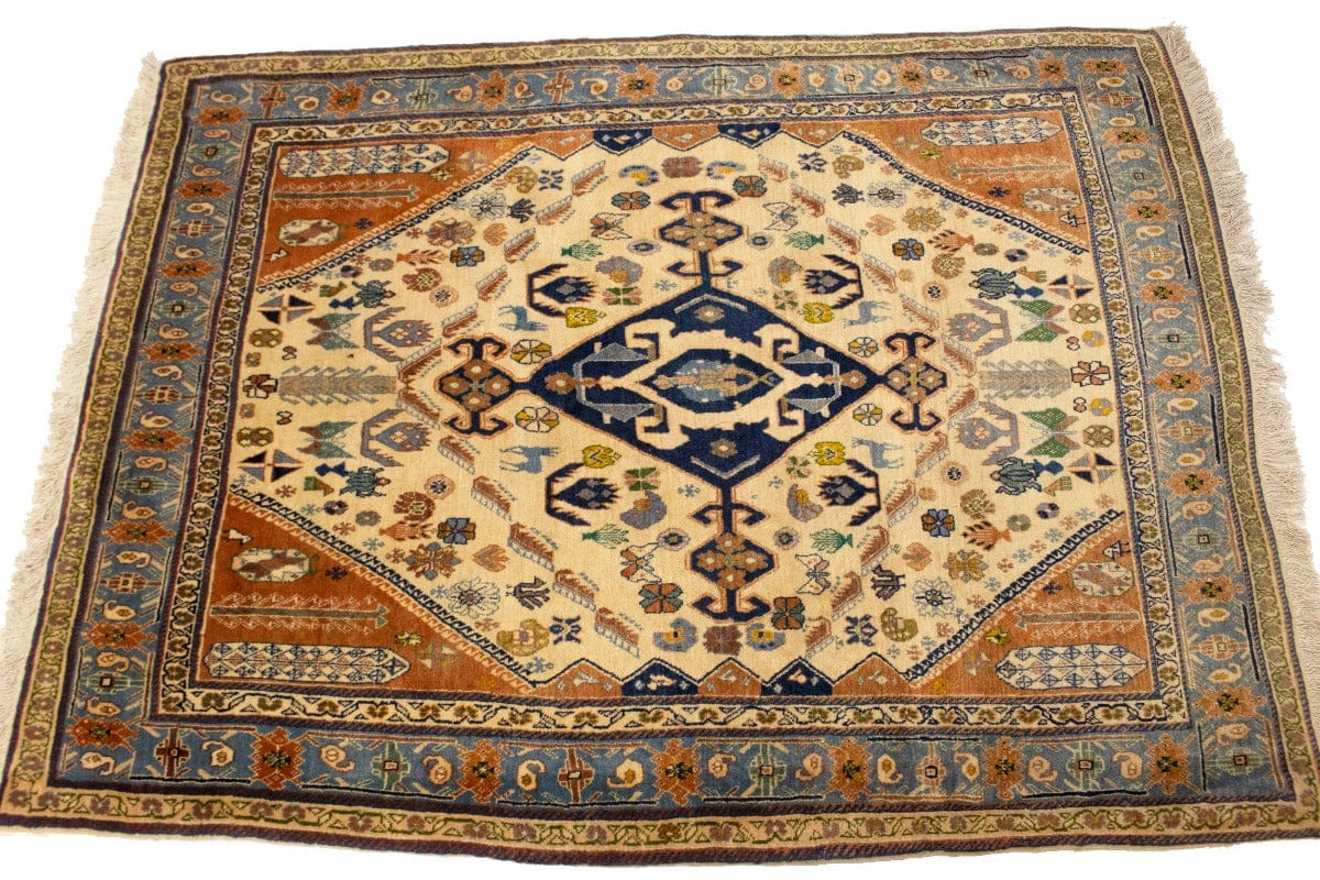 Vintage Tribal Cream 3'5X4'7 Abadeh Persian Rug