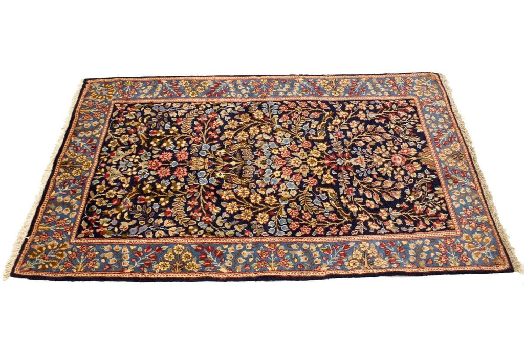 Vintage Purple-navy Floral 3X5 Kerman Persian Rug