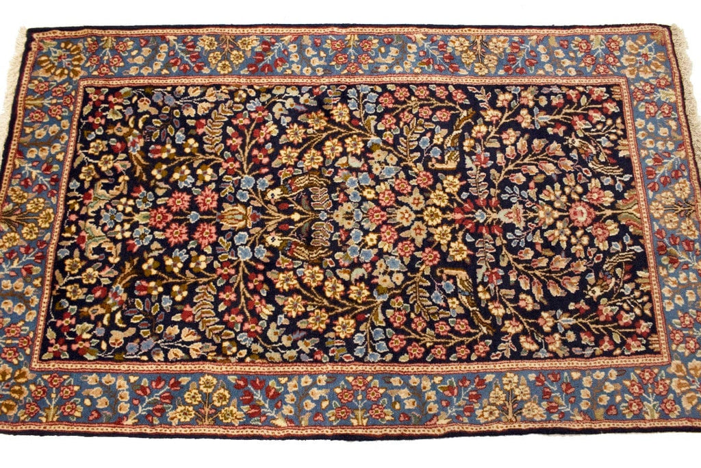 Vintage Purple-navy Floral 3X5 Kerman Persian Rug