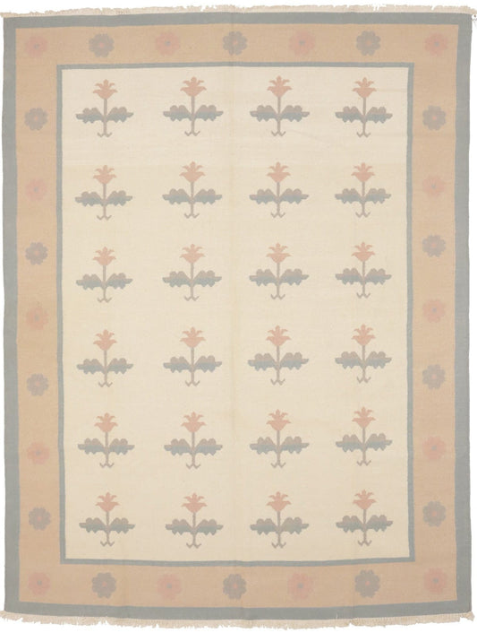 Cream Floral Dhurrie 9X12 Indian Oriental Rug