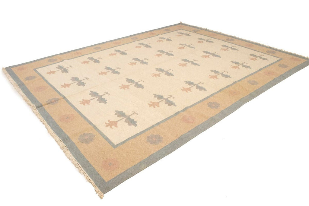 Cream Floral Dhurrie 9X12 Indian Oriental Rug