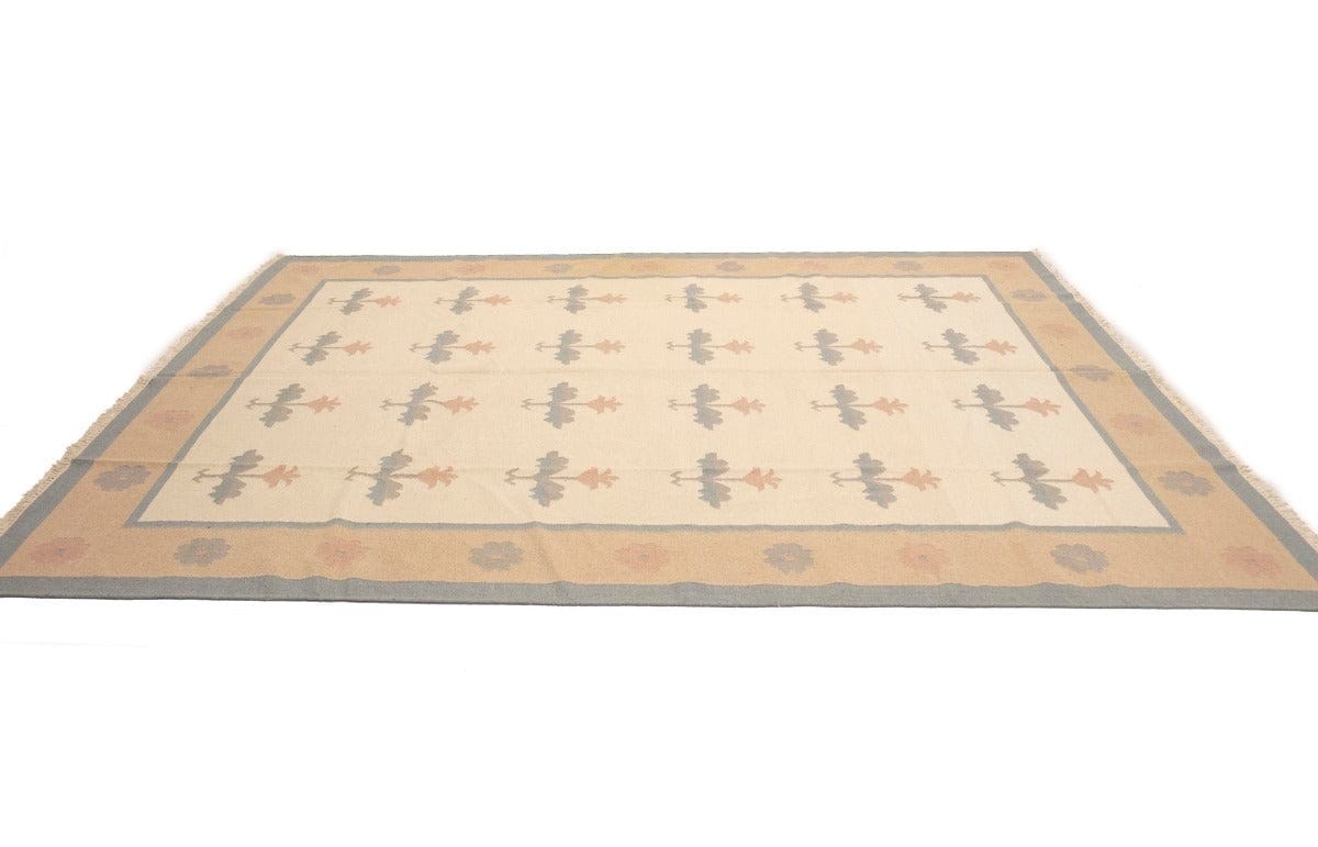 Cream Floral Dhurrie 9X12 Indian Oriental Rug