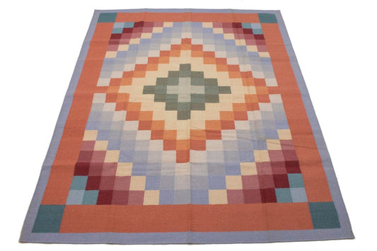 Multicolored Geometric Dhurrie 8X10 Indian Oriental Rug