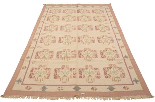 Cream Floral Dhurrie 8'7X11'7 Indian Oriental Rug