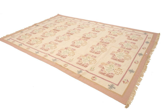 Cream Floral Dhurrie 8'7X11'7 Indian Oriental Rug