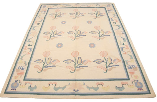 Cream Floral Dhurrie 9X12 Indian Oriental Rug