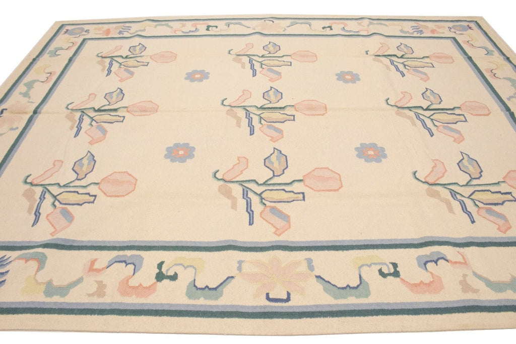 Cream Floral Dhurrie 9X12 Indian Oriental Rug