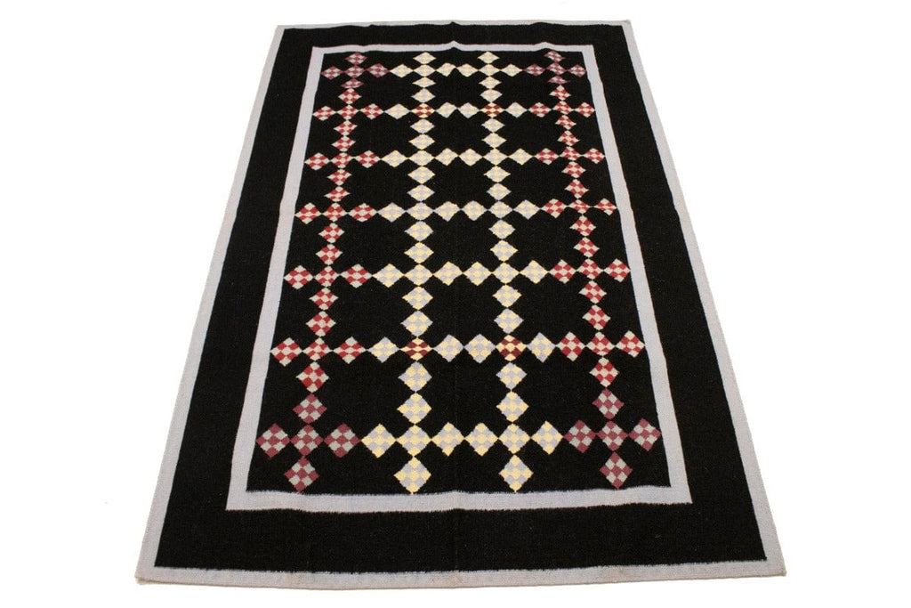 Black Geometric Dhurrie 6X9 Indian Oriental Rug