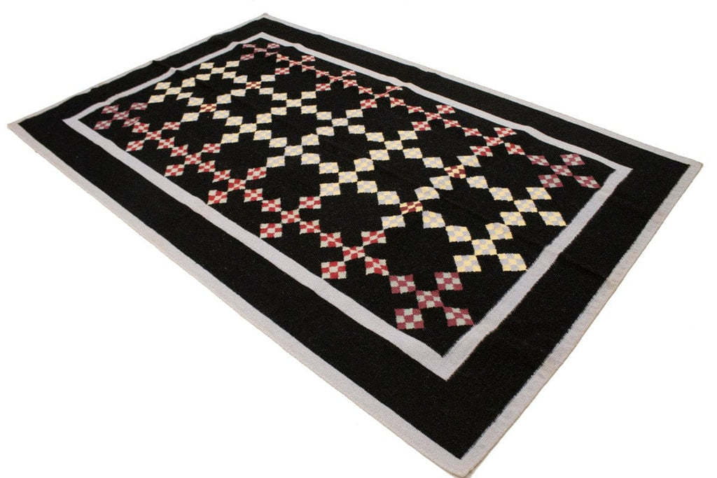 Black Geometric Dhurrie 6X9 Indian Oriental Rug