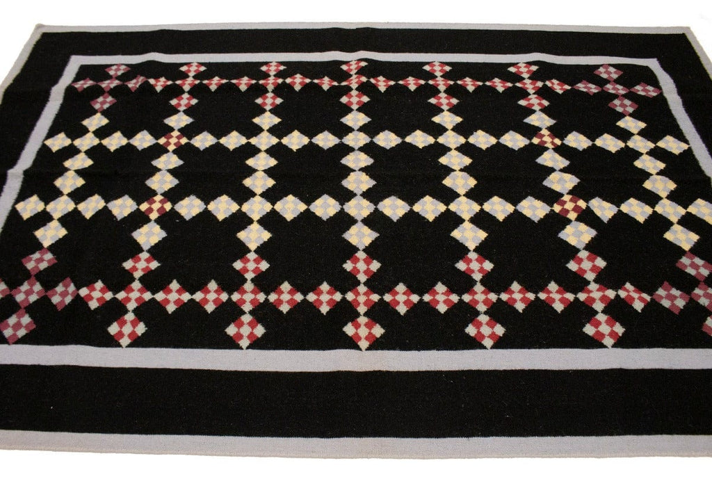 Black Geometric Dhurrie 6X9 Indian Oriental Rug