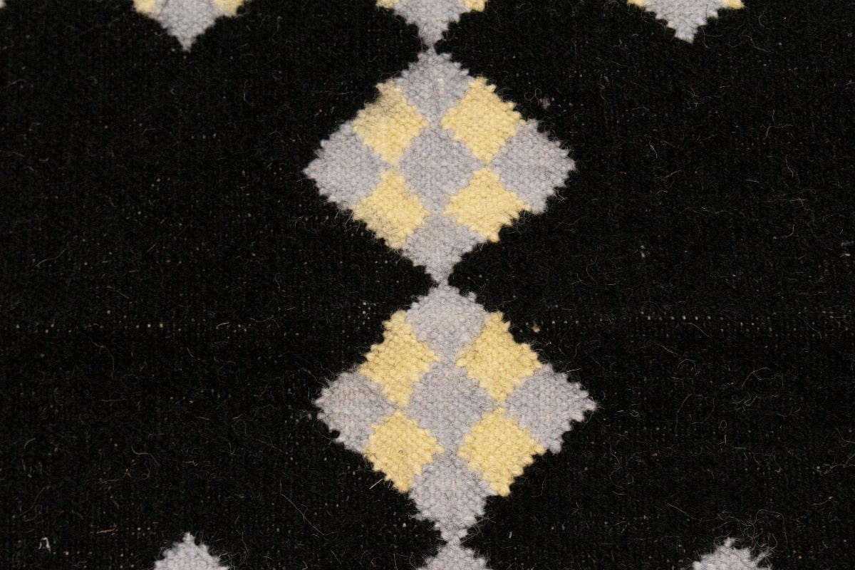 Black Geometric Dhurrie 6X9 Indian Oriental Rug