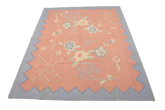 Coral Floral Dhurrie 8X10 Indian Oriental Rug