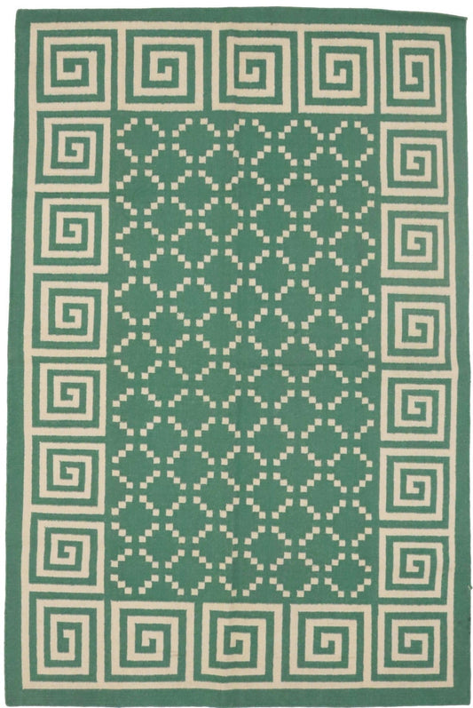 Green Geometric Dhurrie 6X9 Indian Oriental Rug