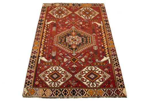 Vintage Red Tribal 4X7 Shiraz Persian Rug