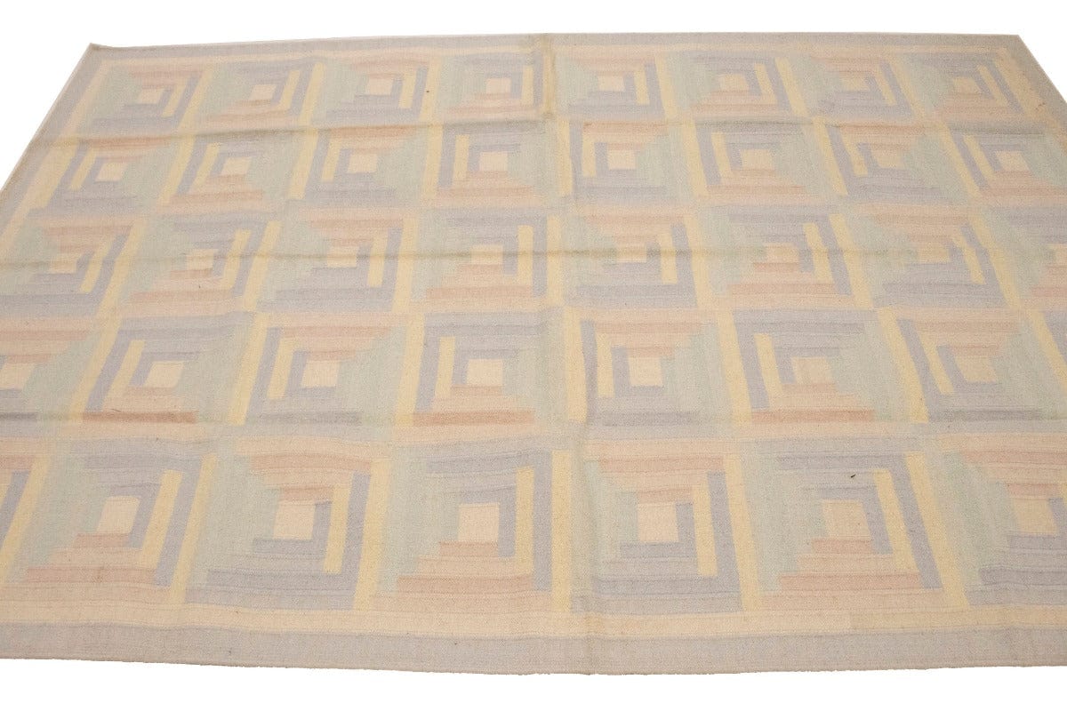 Multicolored Geometric Dhurrie 5'7X8'5 Indian Oriental Rug