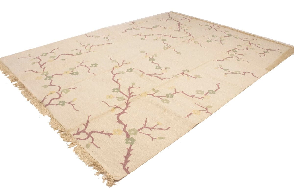 Beige Floral Dhurrie 9X12 Indian Oriental Rug