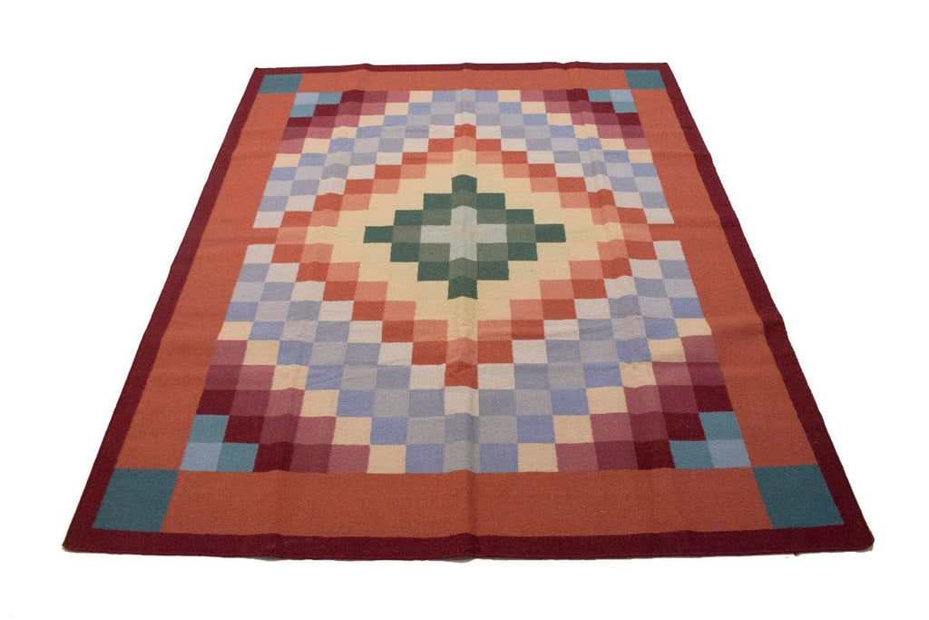 Multicolored Geometric Dhurrie 8X10 Indian Oriental Rug