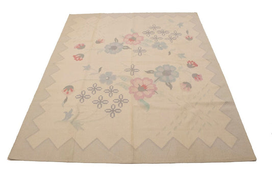 Cream Floral Dhurrie 8X10 Indian Oriental Rug