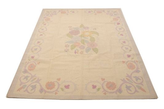 Cream Floral Dhurrie 8X10 Indian Oriental Rug