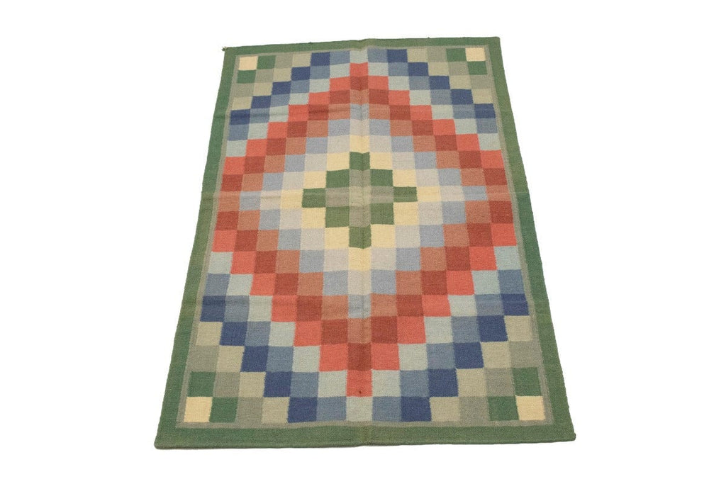 Multicolored Geometric Dhurrie 4X6 Indian Oriental Rug