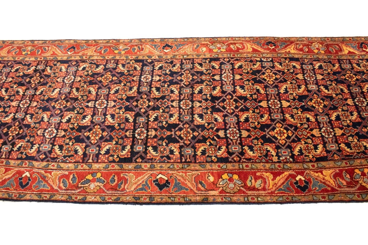 Semi Antique Tribal 4X14 Hossainabad Persian Runner Rug