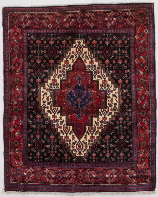 Vintage Geometric 4X5 Bidjar Persian Rug