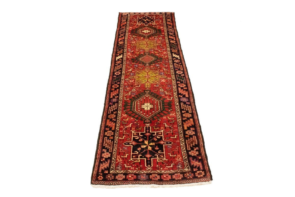 Semi Antique Red Geometric 3'6X10'6 Karajeh Persian Runner Rug