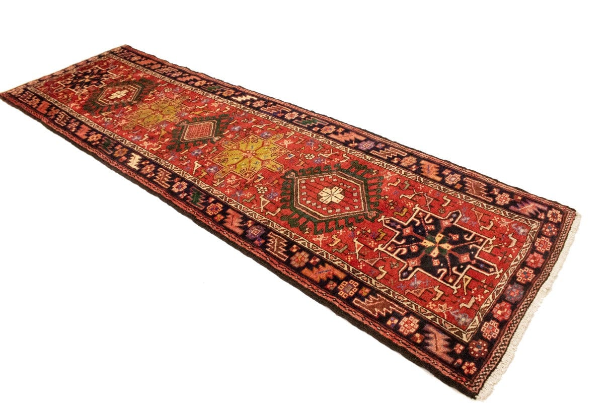 Semi Antique Red Geometric 3'6X10'6 Karajeh Persian Runner Rug