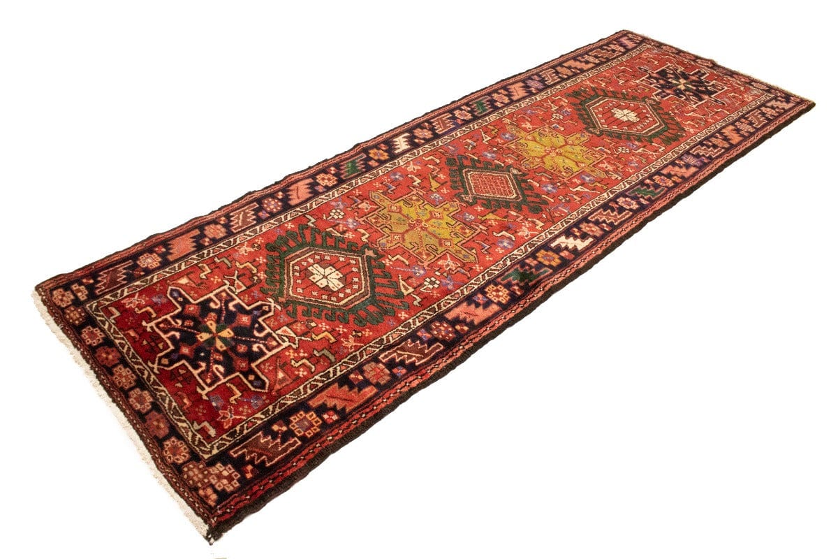 Semi Antique Red Geometric 3'6X10'6 Karajeh Persian Runner Rug