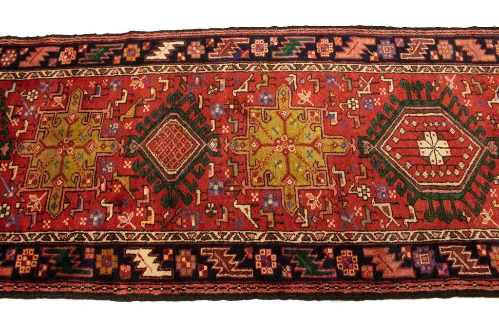 Semi Antique Red Geometric 3'6X10'6 Karajeh Persian Runner Rug