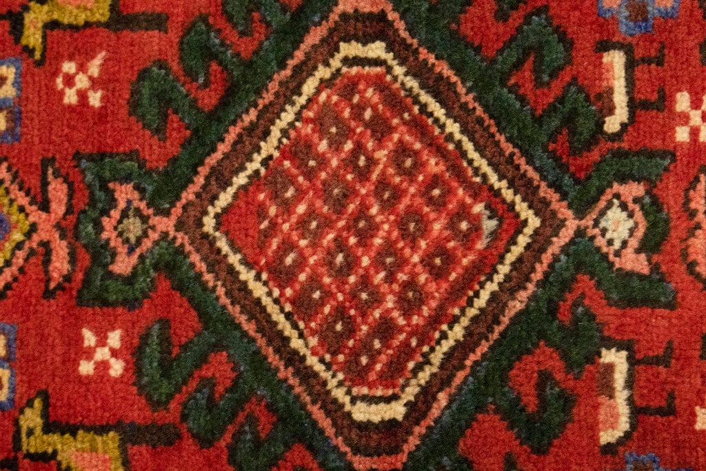 Semi Antique Red Geometric 3'6X10'6 Karajeh Persian Runner Rug
