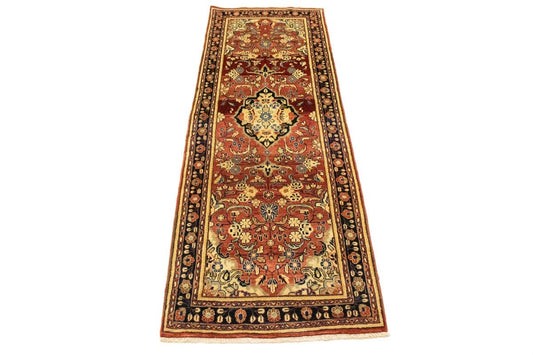 Antique Red Floral 3'5X10 Mahal Persian Runner Rug