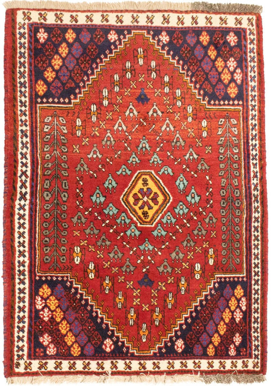 Scarlet Red Tribal 3'5X4'9 Shiraz Persian Rug